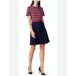Draper James Women's Navy Red Plaid Angie Crew Neck Sweater Dress GUC XXL #1063